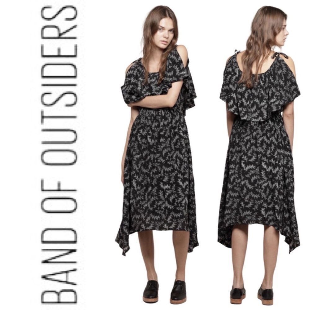 NWOT Anthropologie - Band of Outsiders - Black Silk Two-Tiered Flounce Dress
